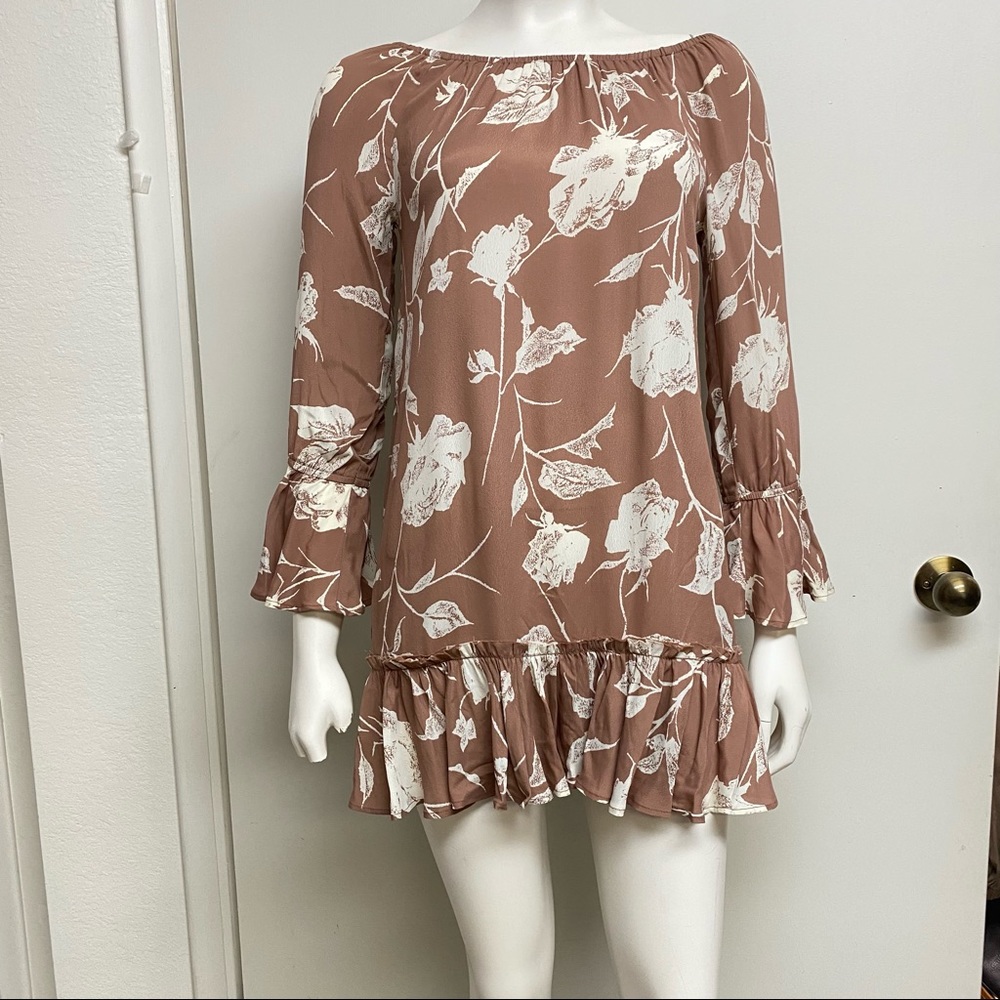 NWT Rose + May mauve floral mini‎ ruffle dress womens xs.